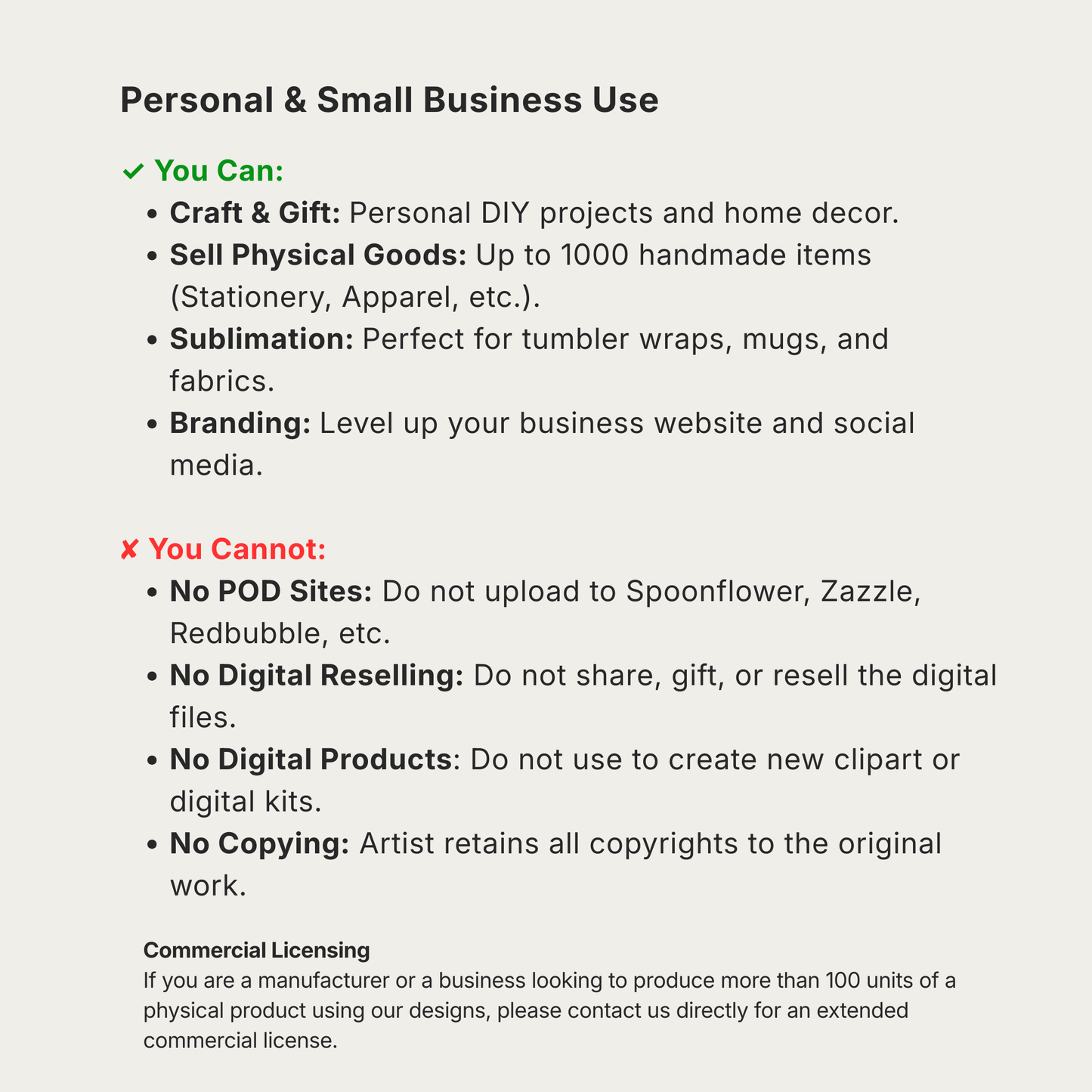 View the licensing and usage terms for Schingel Creative seamless patterns. Information on personal use, sublimation, and commercial restrictions.