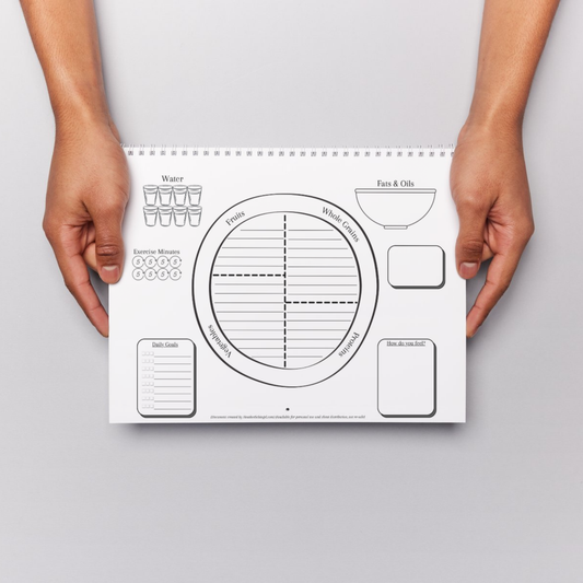 Visual portion control plate guide printable showing balanced sections for vegetables, protein, and grains for nutrition coaching.