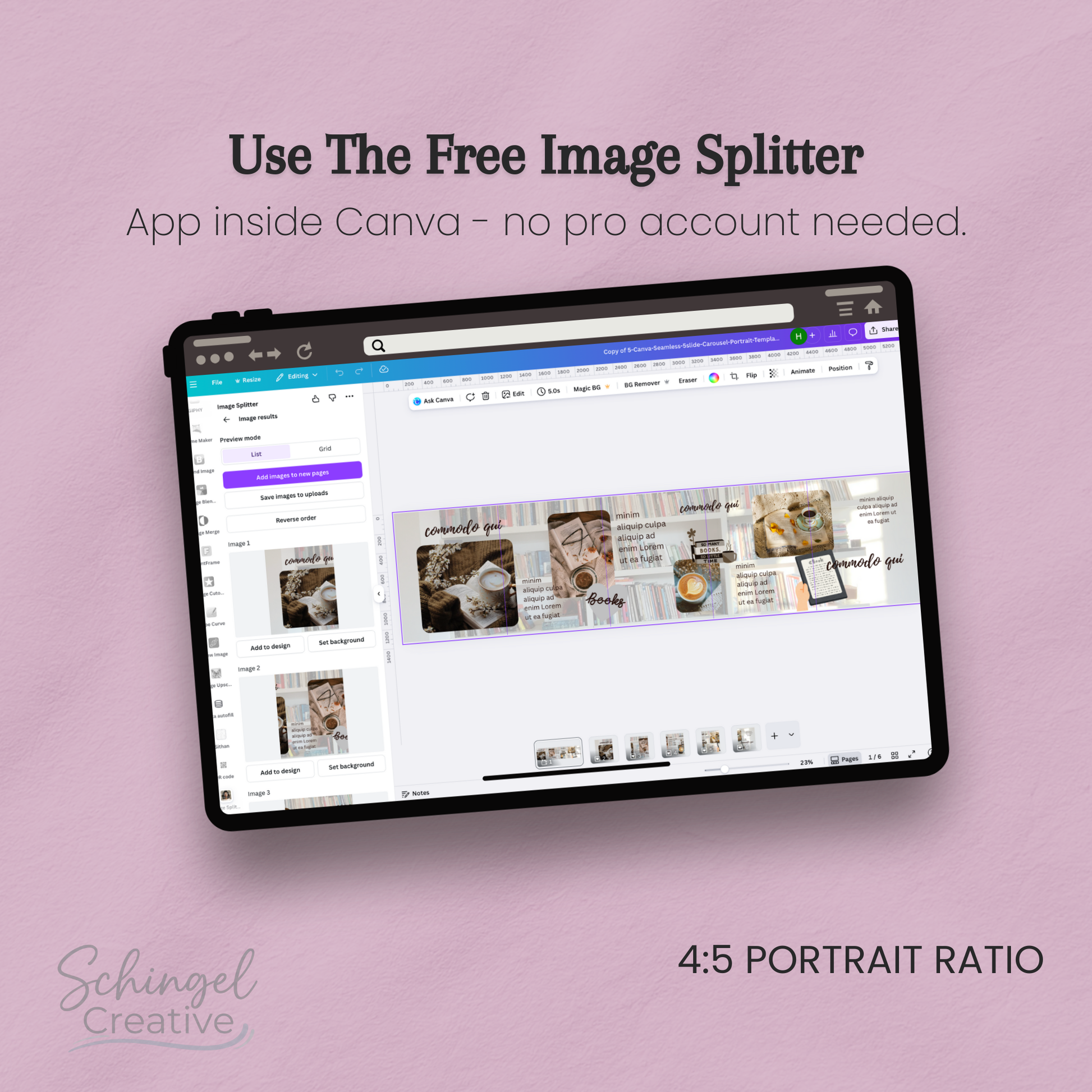 Editable seamless carousel template slide with space for images and text overlays