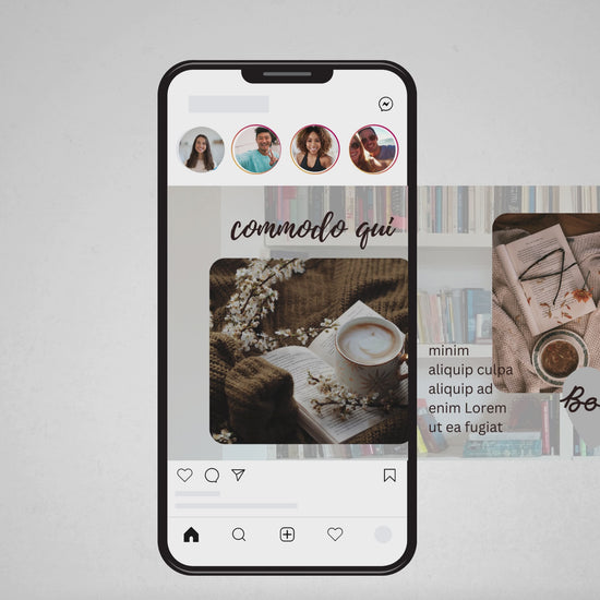 Animation showing a phone screen scrolling through a seamless instagram carousel designed in Canva, demonstrating how the images flow continuously from one slide to the next without gaps.