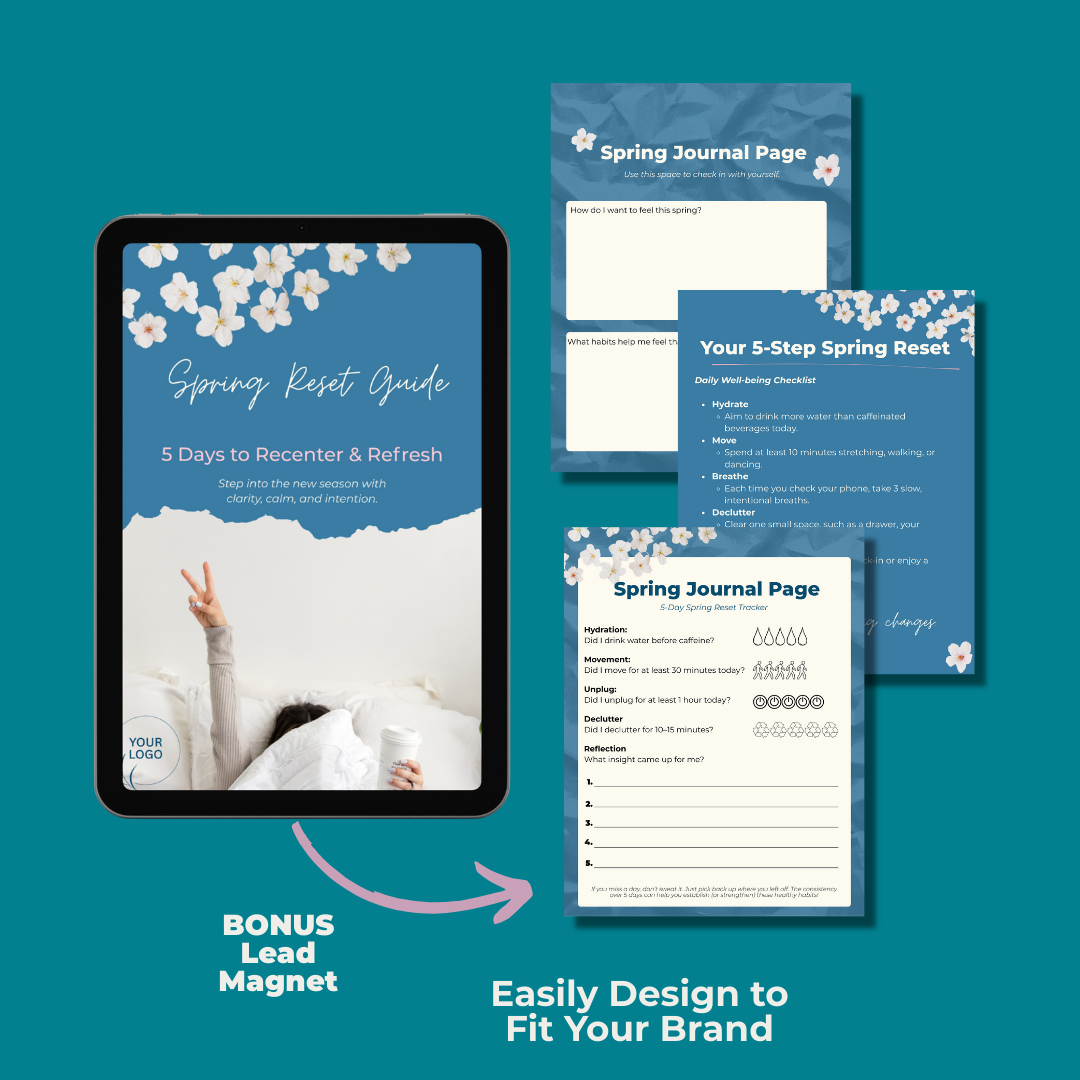 Printable Spring Reset Guide and checklist template for health coaches to use as a lead magnet or client resource.