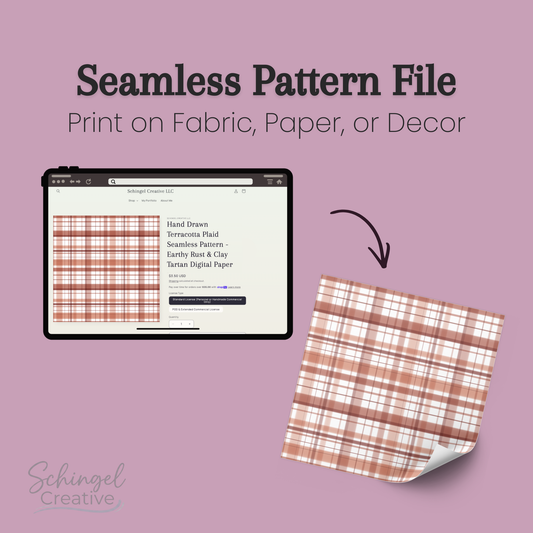 Close up of a hand drawn terracotta plaid seamless pattern showing earthy rust and clay tartan textures for digital paper or fabric design.