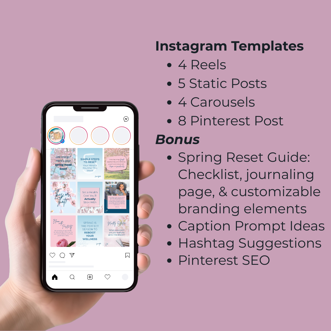 Minimalist white aesthetic Instagram feed design for health coaches, including quotes, affirmations, and engagement posts.